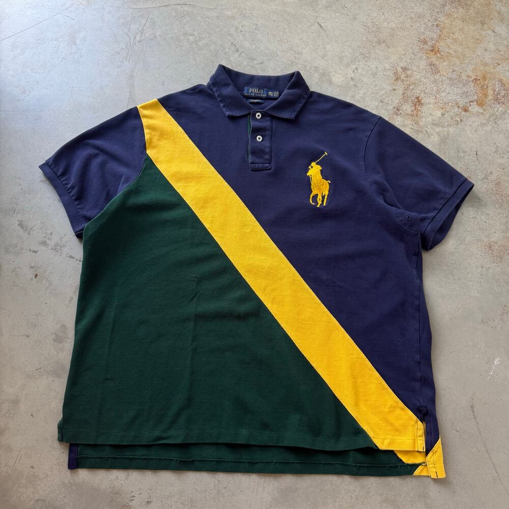 Polo Ralph Lauren Diagonal Paneled Embroidered Big Pony Logo Polo Shirt Size 2XL